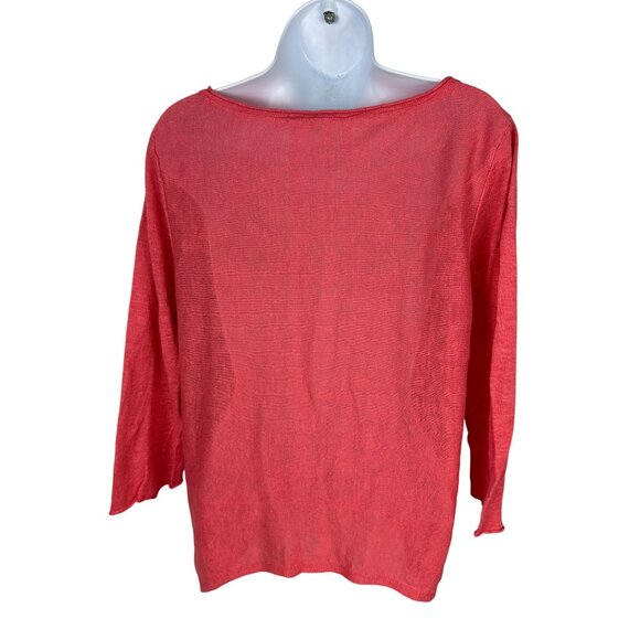 Eileen Fisher Petite Womens Coral Pink 100% Linen Lightweight Long Sleeve Top PL - Picture 3 of 6
